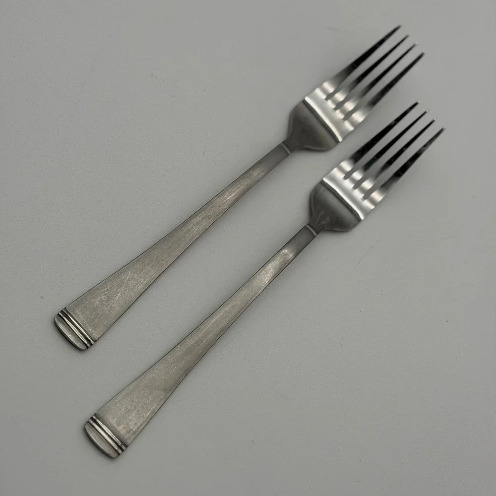 Farberware Stainless Steel Dinner Forks Set of 2 Triple Band Ribbed Tip China